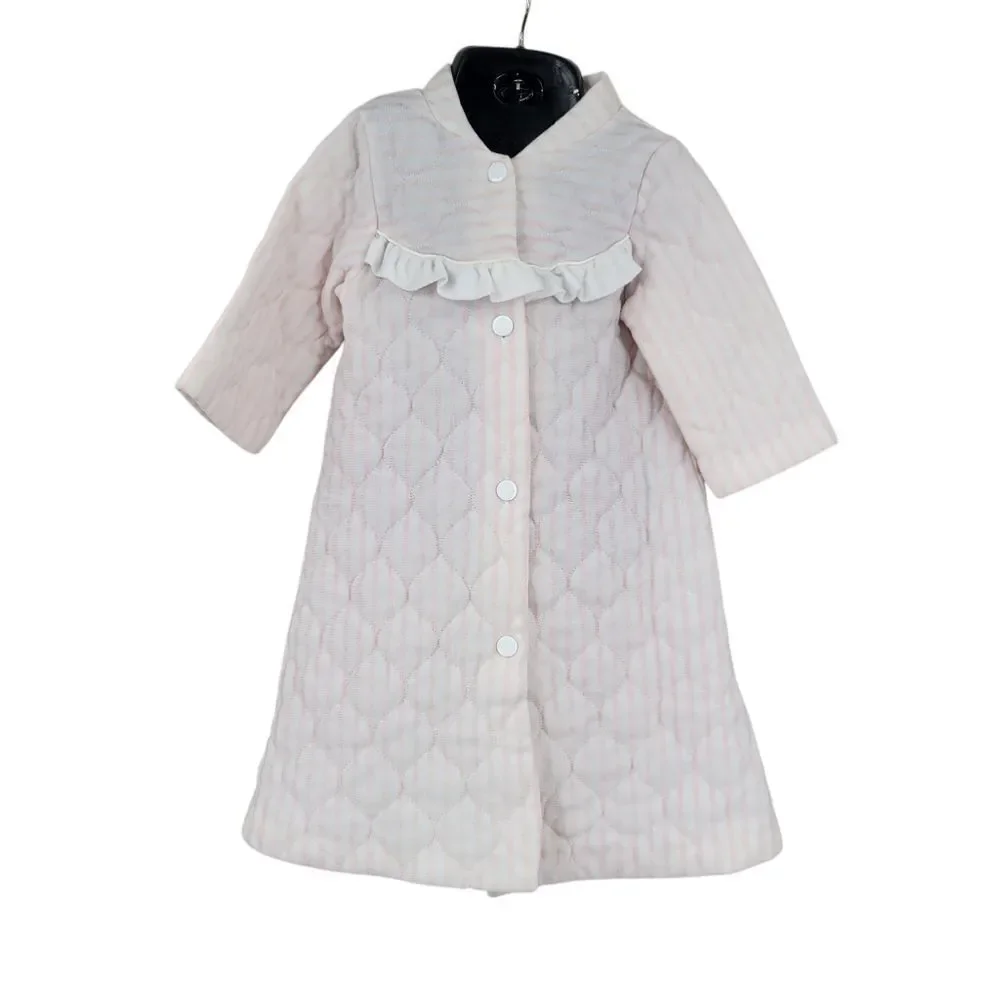 Kandlesticks Vintage Quilted Pink Robe House Coat Pink Stripes with Ruffle